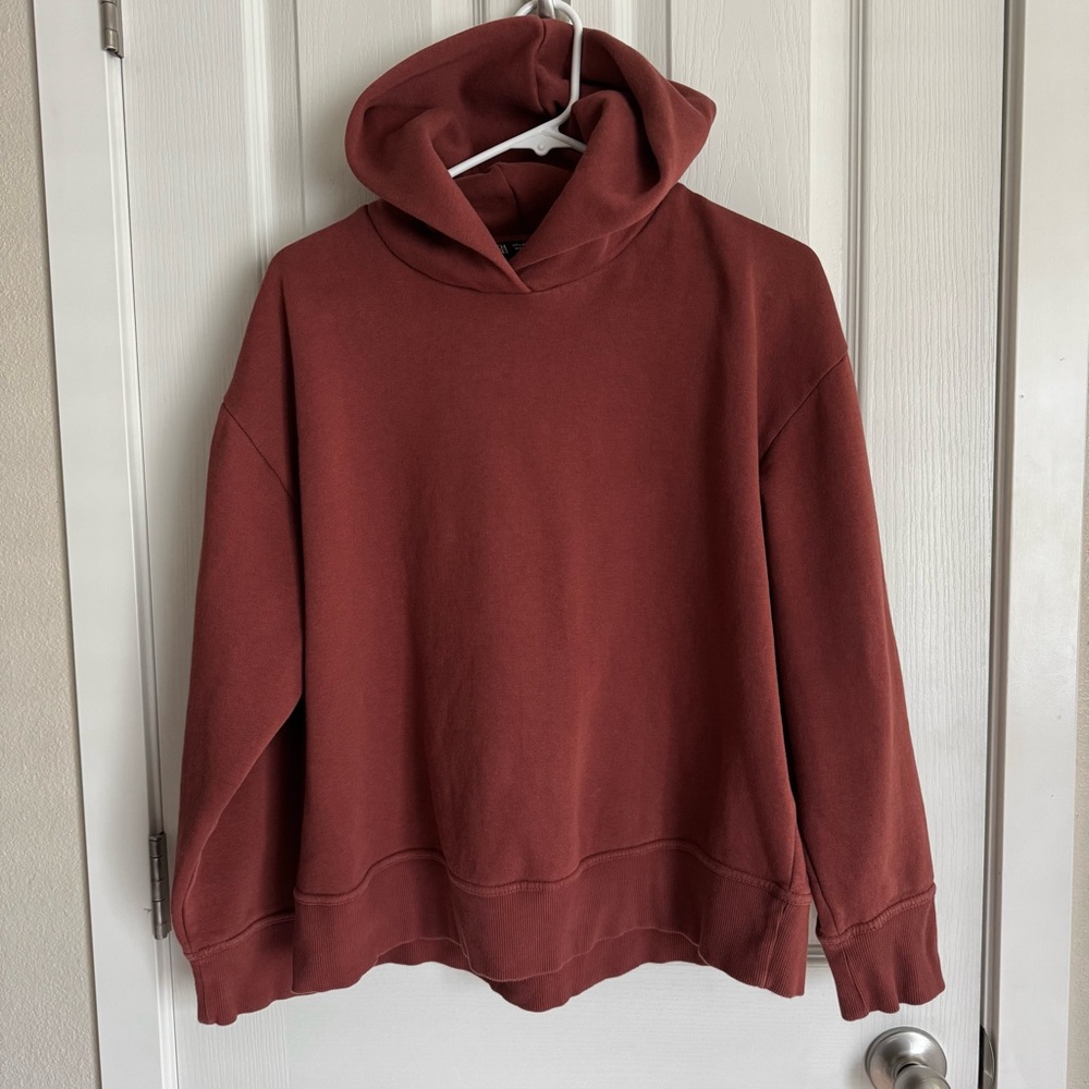 ZARA Burgundy Oversized Hoodie | Size L | Cozy Fleece Lined Pullover